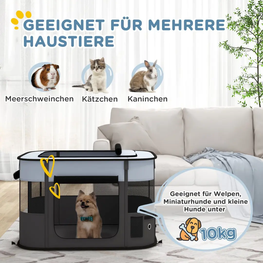 Pawhut Welpenuitloop Grau - 94x74x60cm