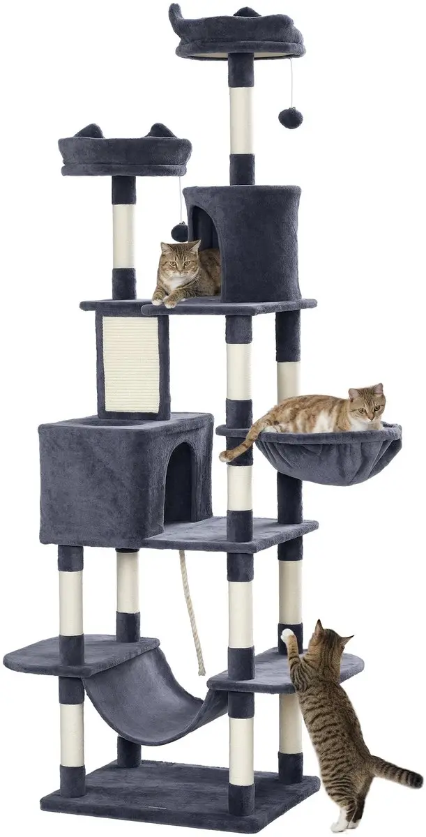 Pawhut Kattenboom Spaanplaat 60x50x206cm Donkergrijs