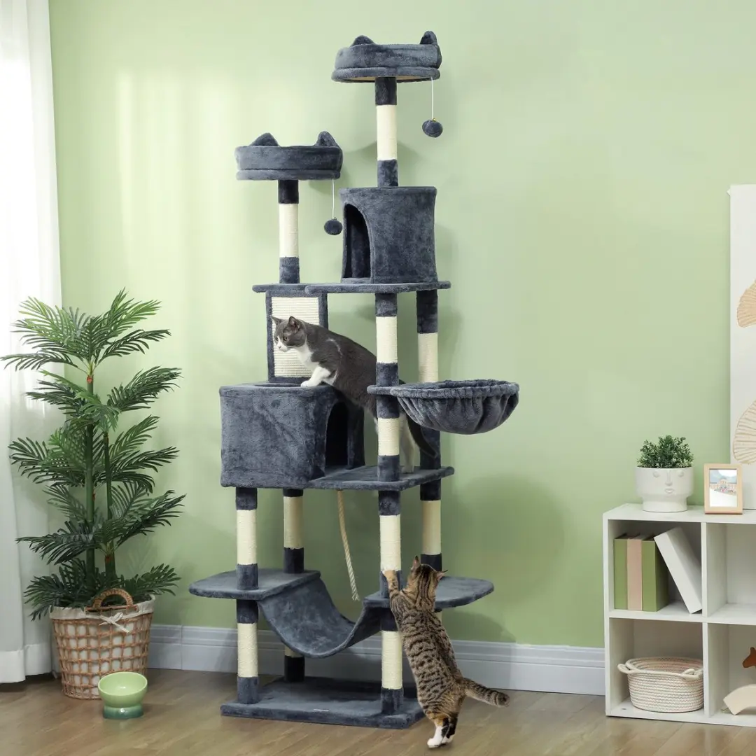 Pawhut Kattenboom Spaanplaat 60x50x206cm Donkergrijs - 4 Niveaus