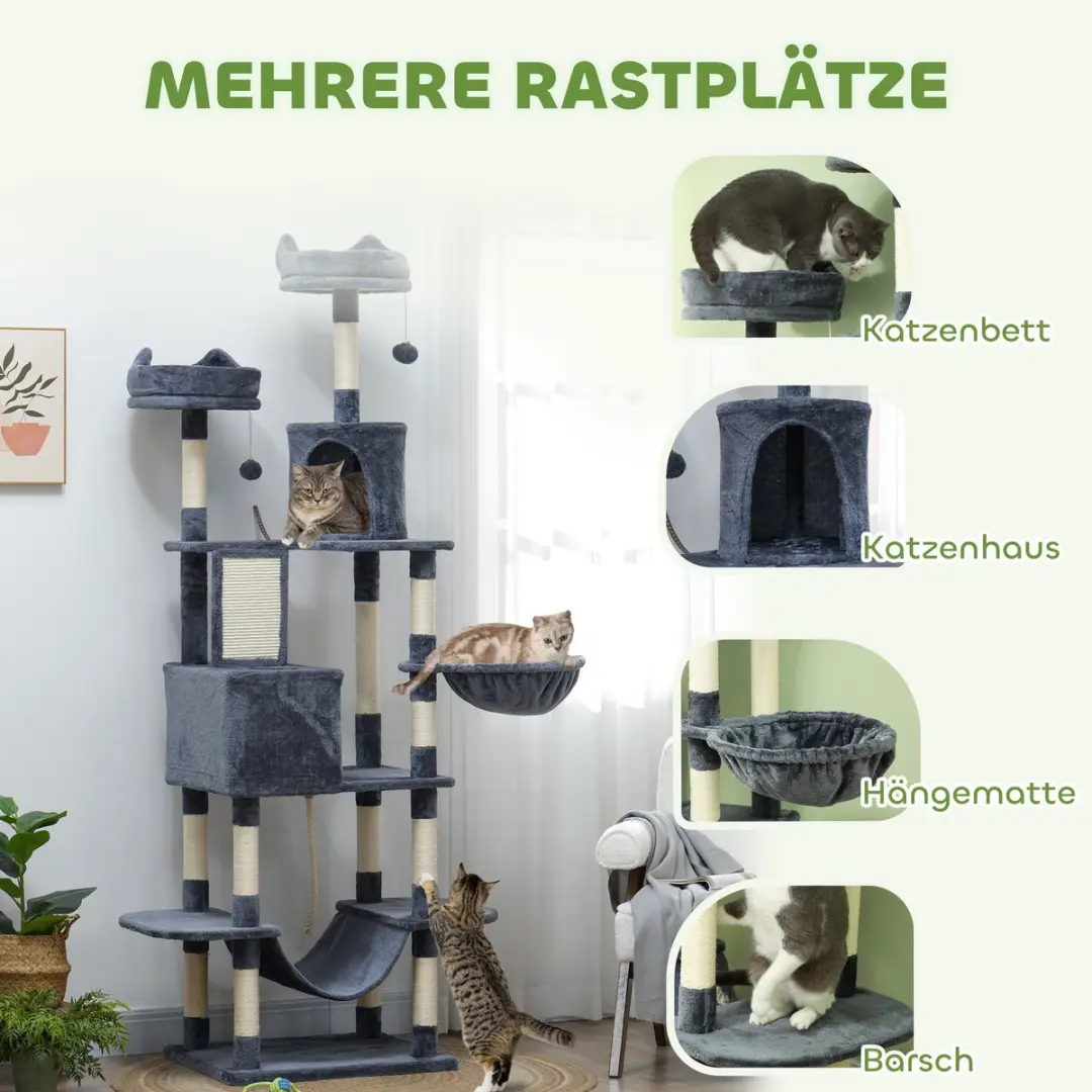 Pawhut Kattenboom Spaanplaat 60x50x206cm Donkergrijs - 4 Niveaus