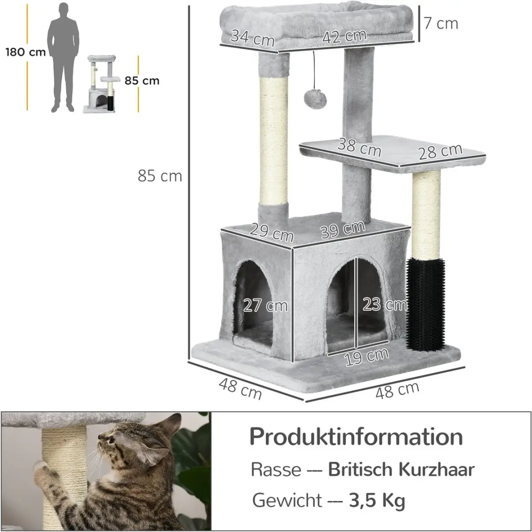 Pawhut Krabpaal D30-467 - 3 Niveaus - Ø7cm - Grijs