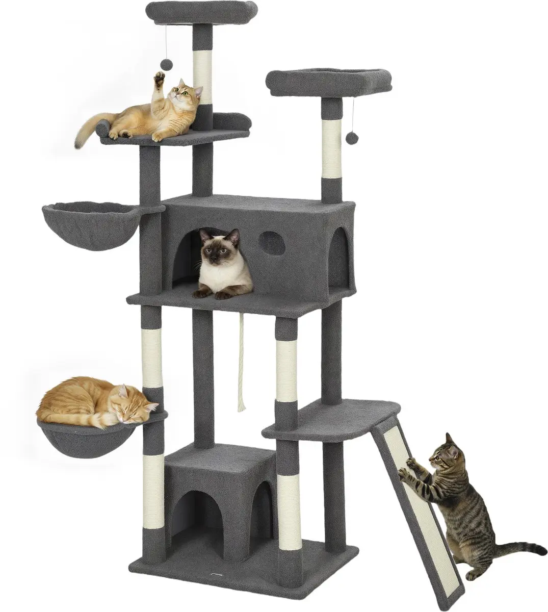 Pawhut Kattenkrabpaal 60x48x174cm