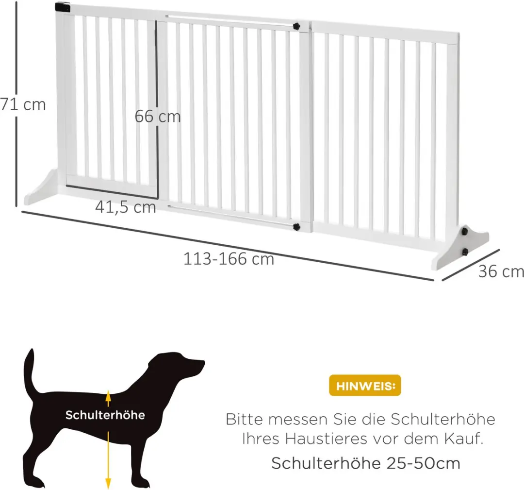 Pawhut Hondenhek Verstelbaar 113-166L x 36B x 71H cm - Wit