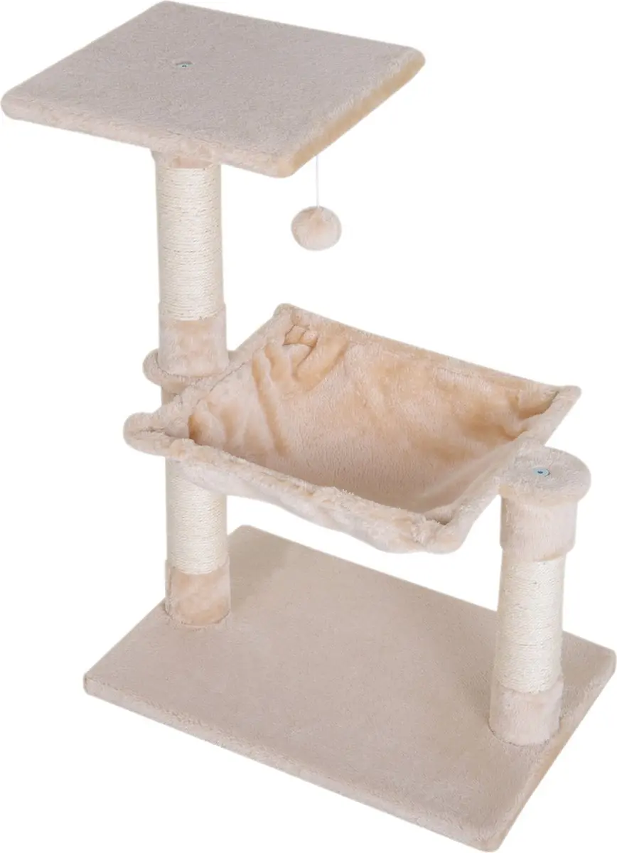 Pawhut Klimboom met Sisalzuil - 3 Ligplekken - Beige