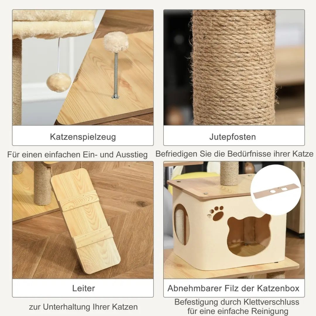 Pawhut Krabpaal D30-367 - 4 Niveaus - 4 Ligplekken - Ø16cm - Geel