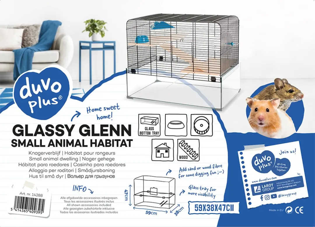Duvo Glassy Glenn Hamsterkooi - 59x38x47cm - Zwart