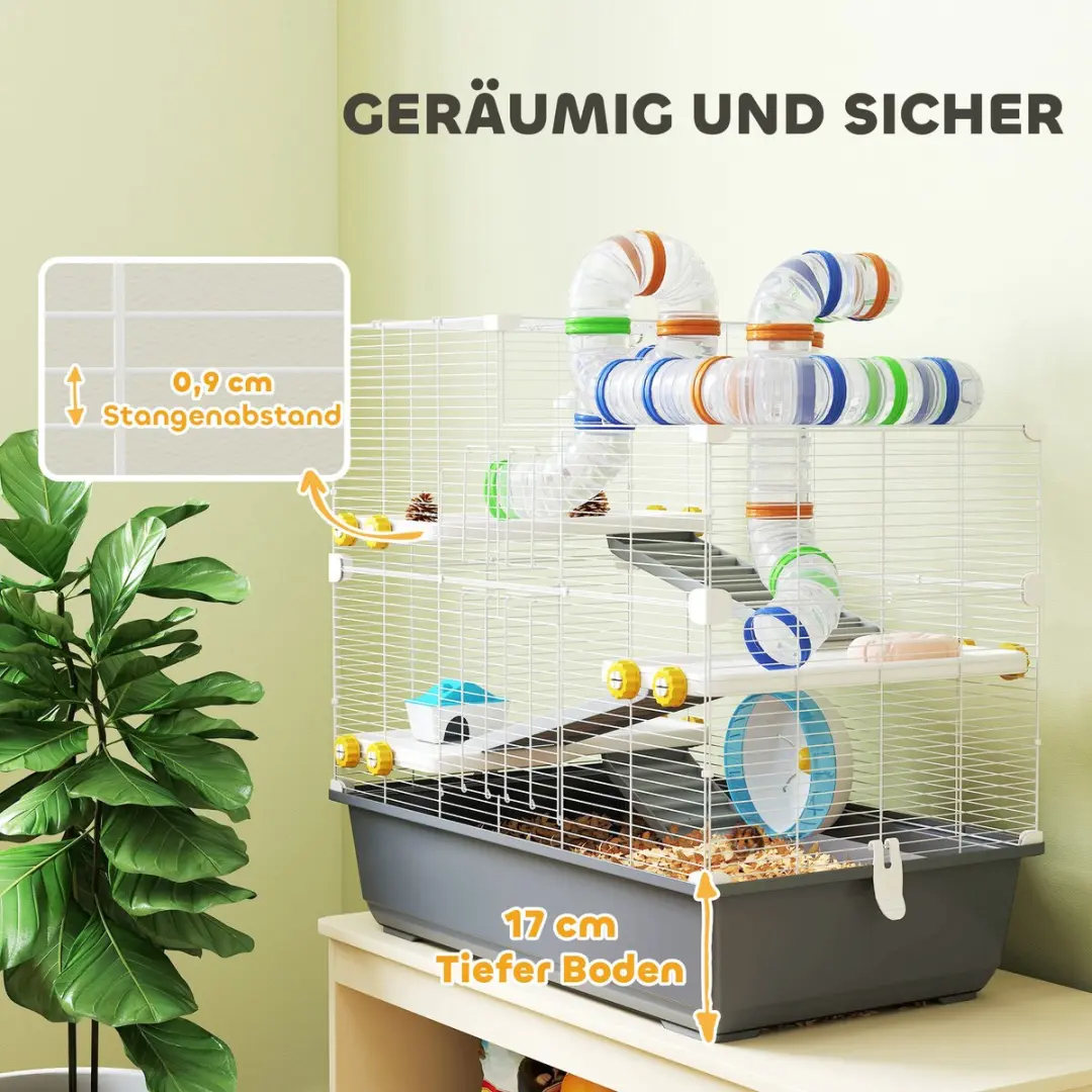 Pawhut Hamsterkooi 78x45x73cm - Grijs