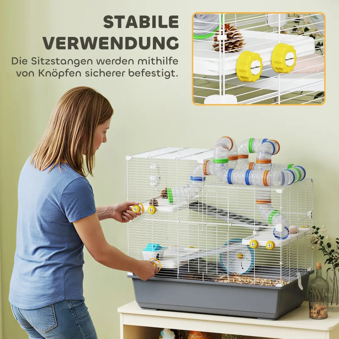 Pawhut Hamsterkooi 78x45x73cm - Grijs