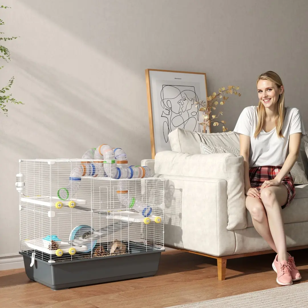 Pawhut Hamsterkooi 78x45x73cm - Grijs