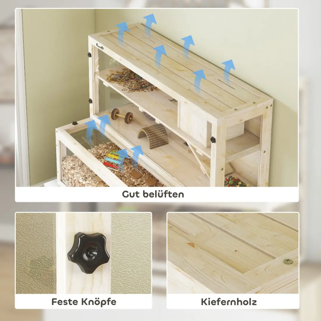 Pawhut Hamsterkooi Dennenhout 100x50x84cm - Natuurhout