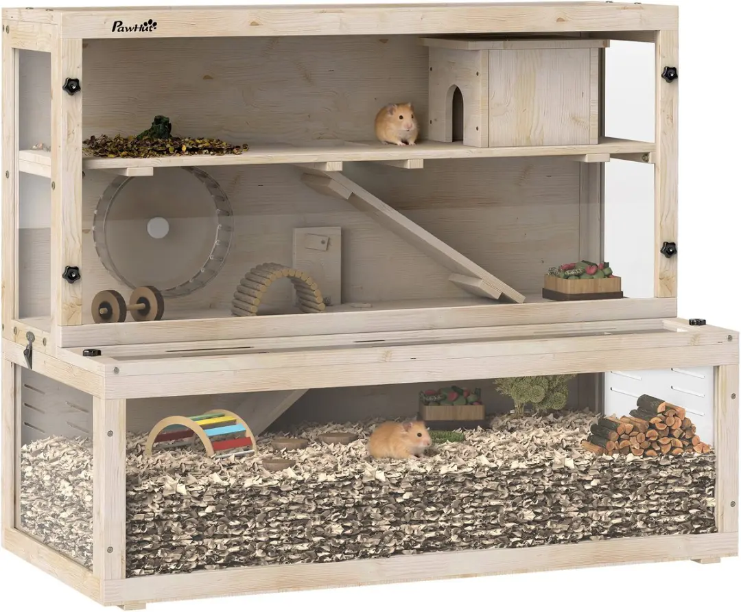 Pawhut Hamsterkooi Dennenhout 100x50x84cm