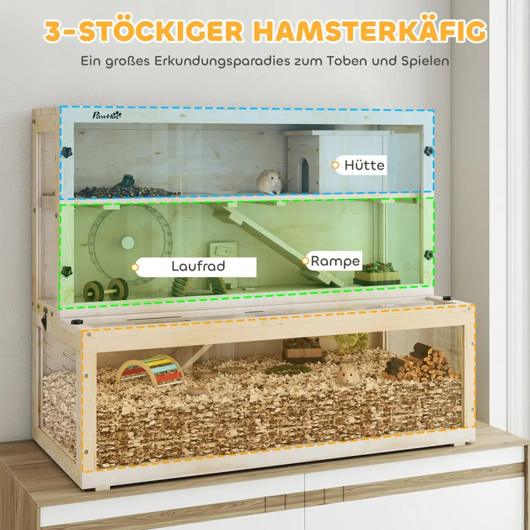 Pawhut Hamsterkooi Dennenhout 100x50x84cm - Natuurhout - afbeelding 6 van 6
