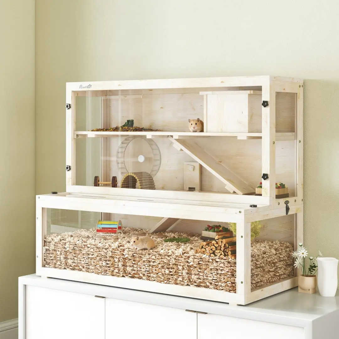 Pawhut Hamsterkooi Dennenhout 100x50x84cm - Natuurhout