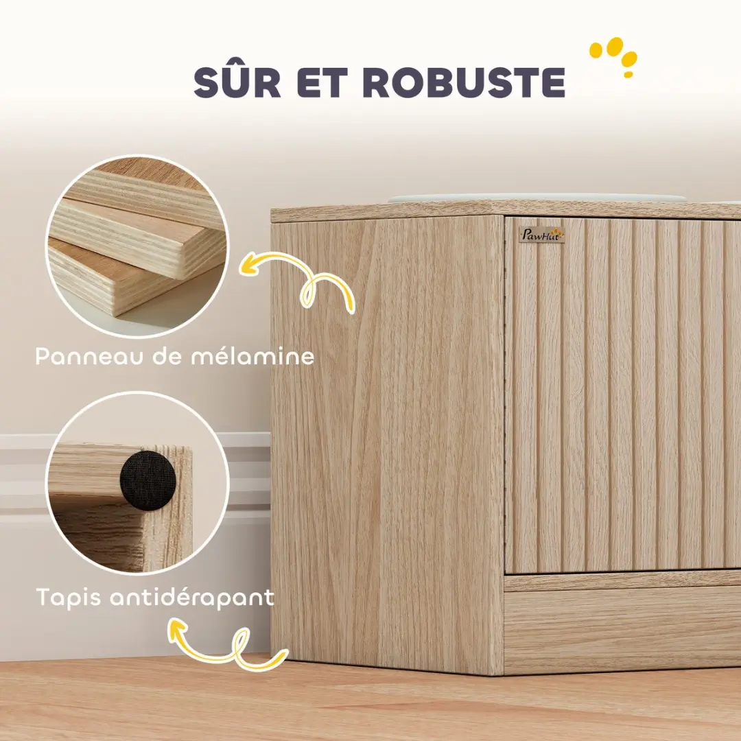 Pawhut Voederbak Huisdieren - Eiken - 60x30x35,5cm