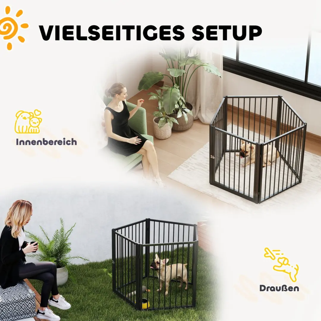 Pawhut Huisdierenren Zwart - 180x60x76cm