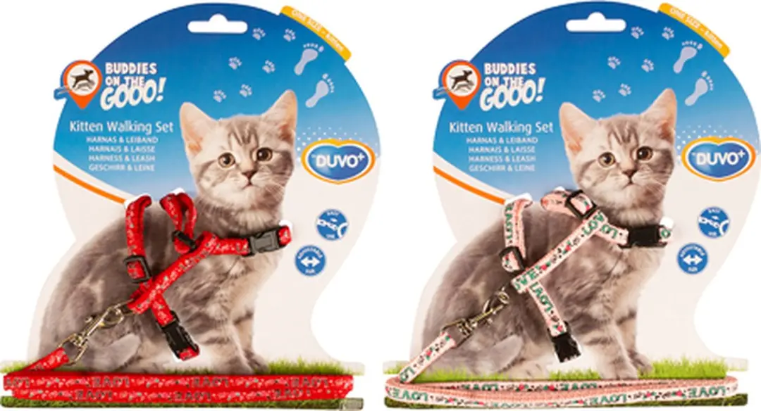 DuvoPlus Uitlaatriem Kat Kitten Wandelset Love 15-25cm - Rood/roze