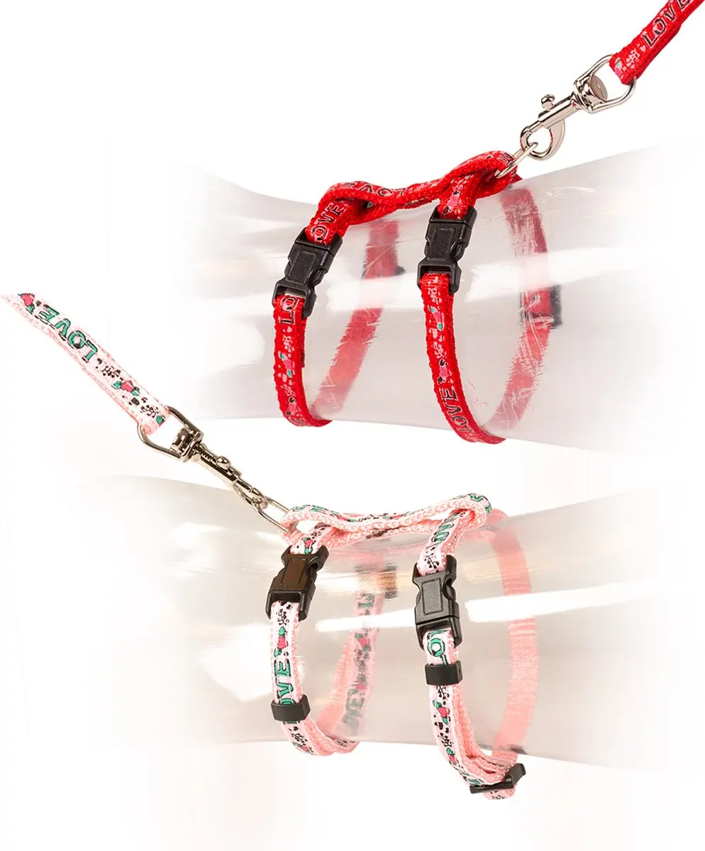 DuvoPlus Uitlaatriem Kat Kitten Wandelset Love 15-25cm - Rood/roze