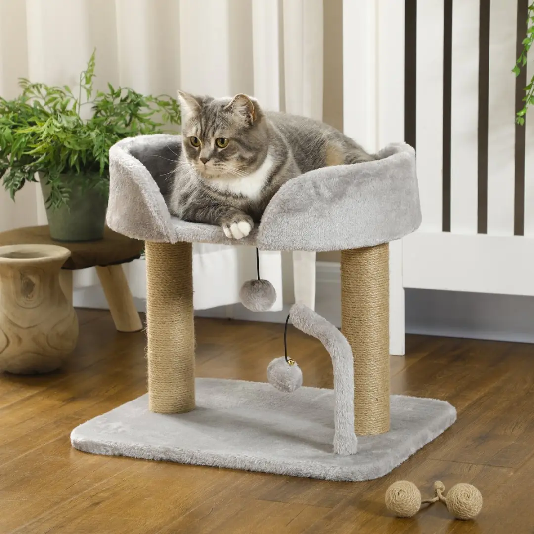 Pawhut Krabpaal Lichtgrijs 48x38x42cm - 2 Niveaus