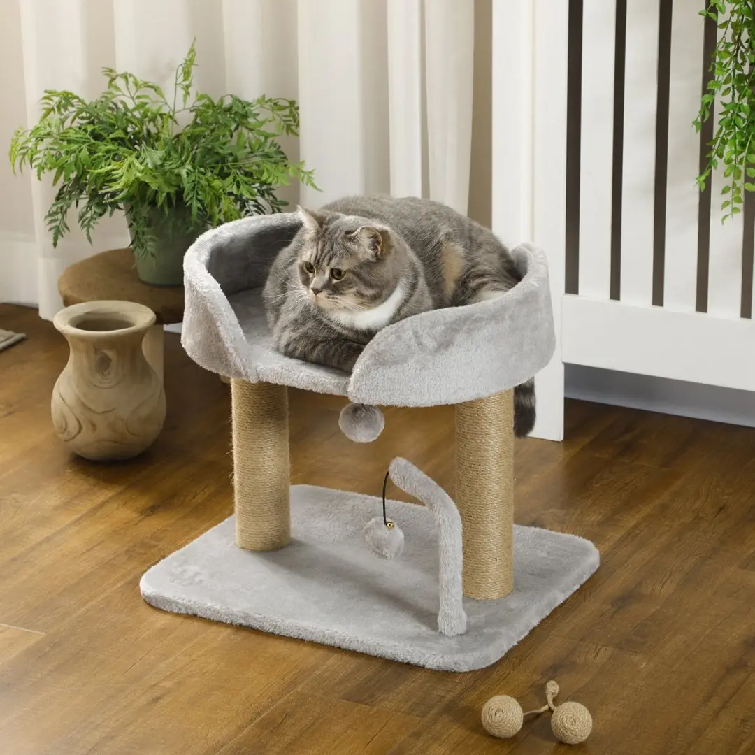 Pawhut Krabpaal Lichtgrijs 48x38x42cm - 2 Niveaus