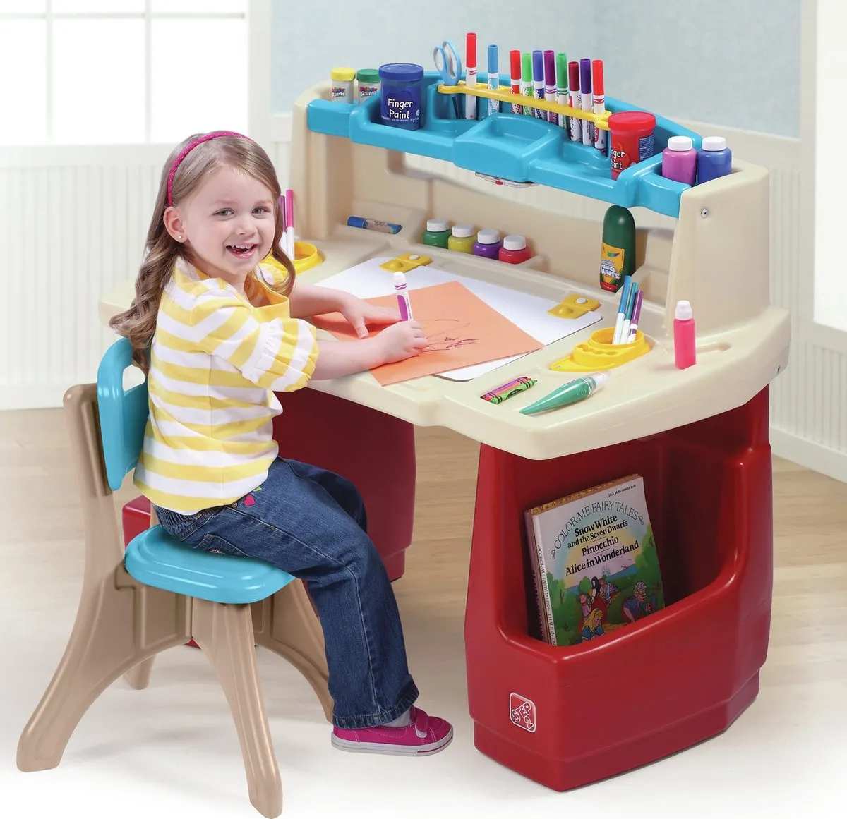 Step2 Deluxe Art Master Bureau met Stoel - Kinderwerkplek Beige/Rood/Blauw