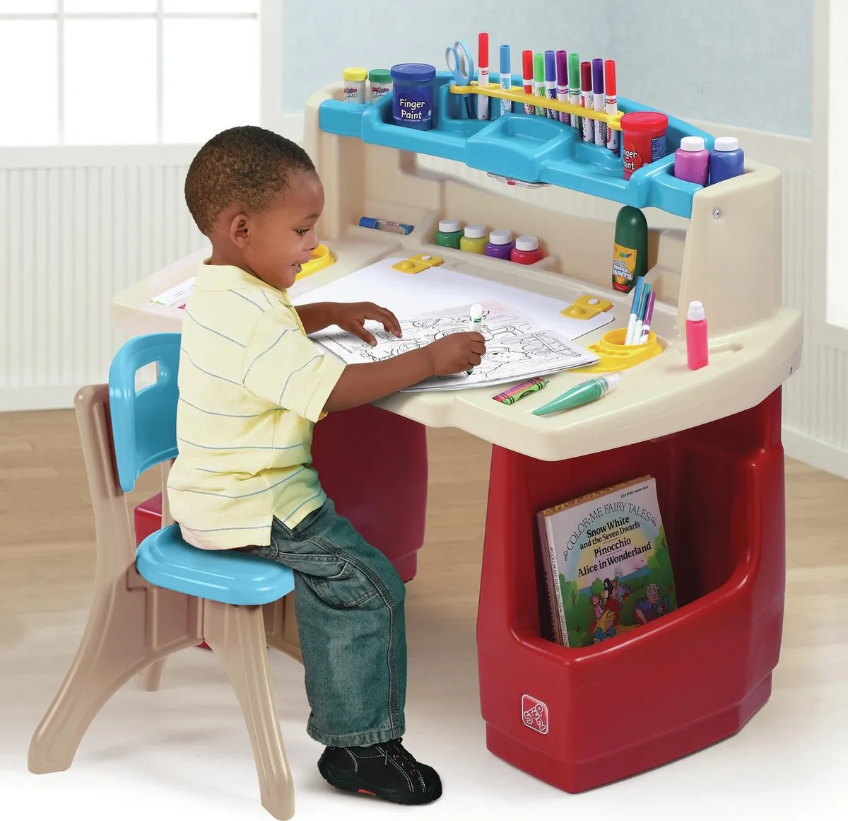Step2 Deluxe Art Master Bureau met Stoel - Kinderwerkplek Beige/Rood/Blauw