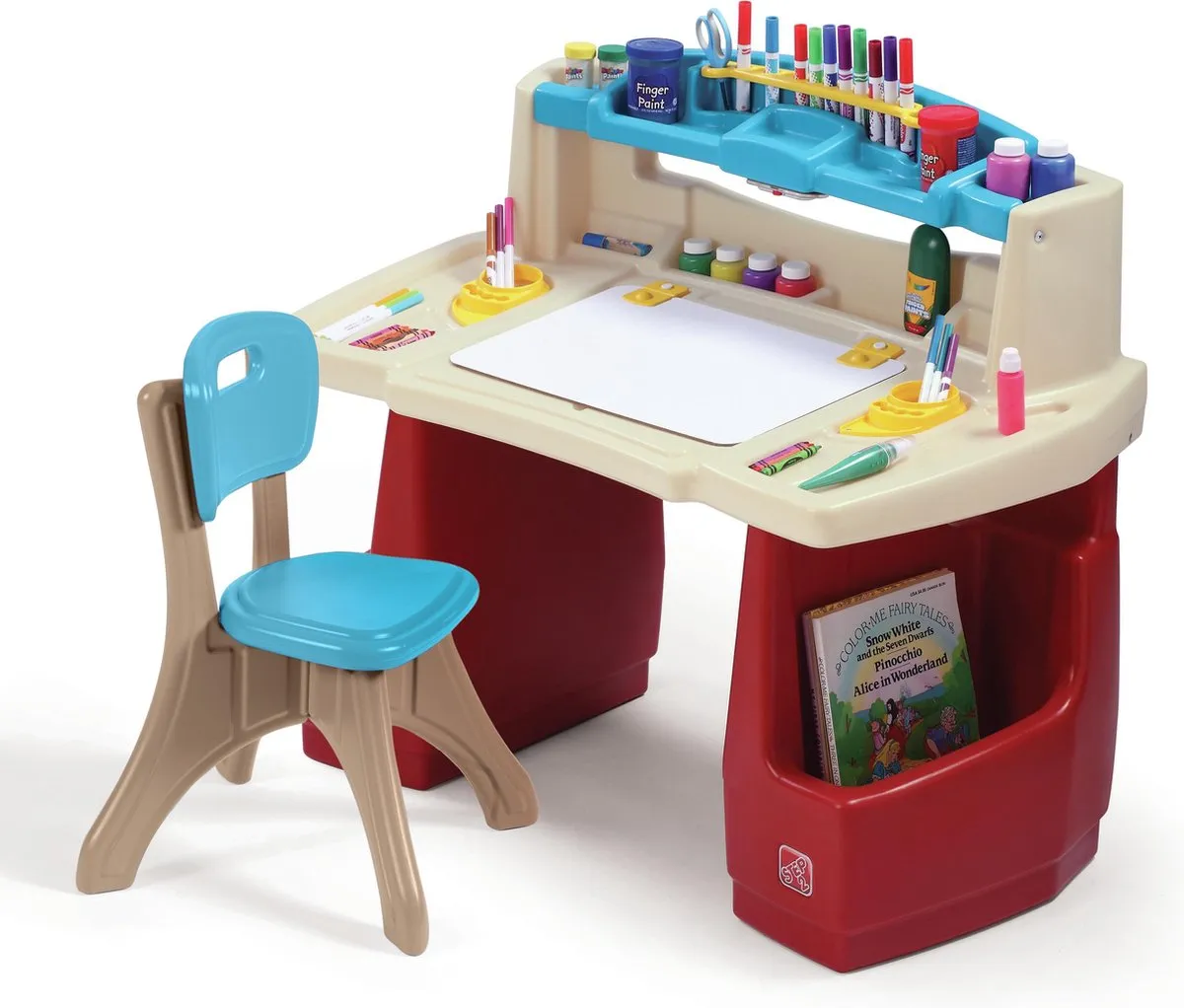 Step2 Deluxe Art Master Bureau met Stoel - Kinderwerkplek Beige/Rood/Blauw
