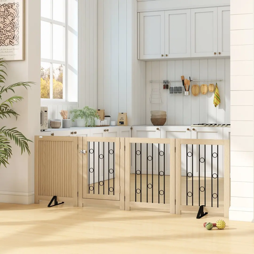 Pawhut Huisdierenhek MDF - 205x30,5x70cm - Eik