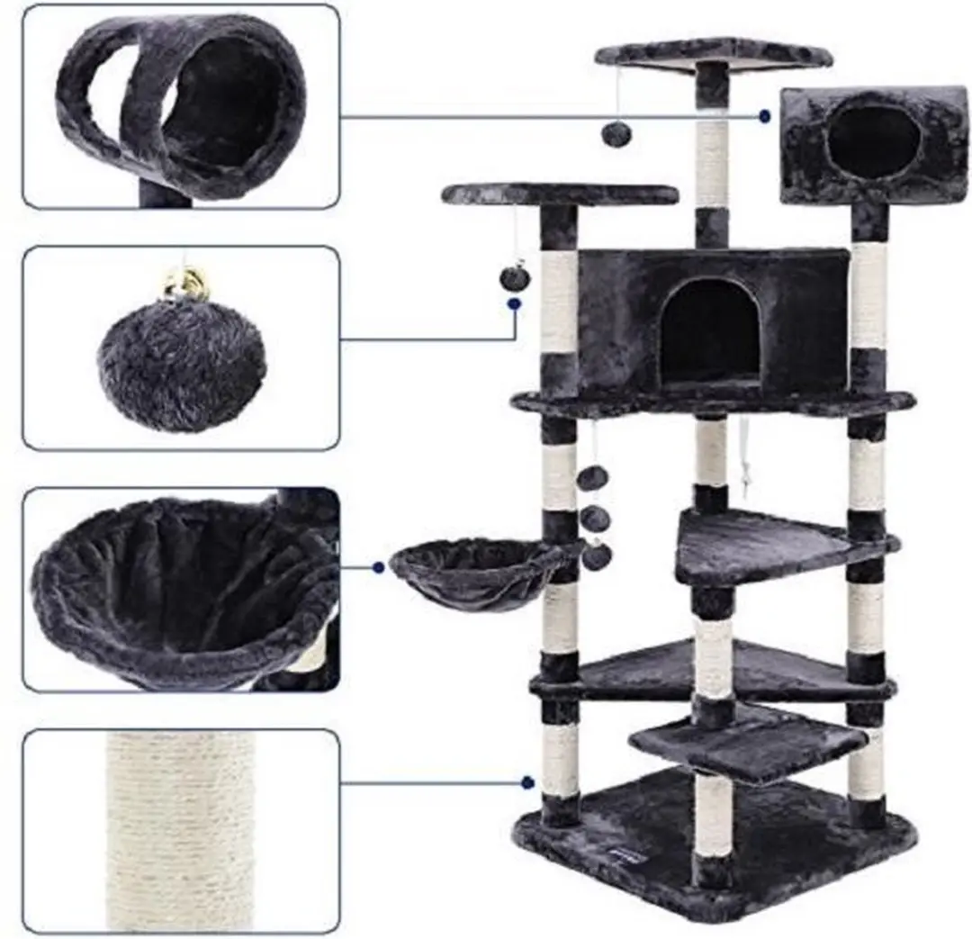 Songmics XXL Luxe Klimboom Kattenhuis 7 Niveaus - 9 Ligplekken - Grijs/Wit
