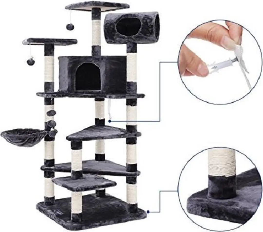 Songmics XXL Luxe Klimboom Kattenhuis 7 Niveaus - 9 Ligplekken - Grijs/Wit