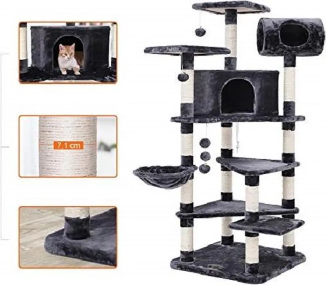 Songmics XXL Luxe Klimboom Kattenhuis 7 Niveaus - 9 Ligplekken - Grijs/Wit - afbeelding 6 van 6