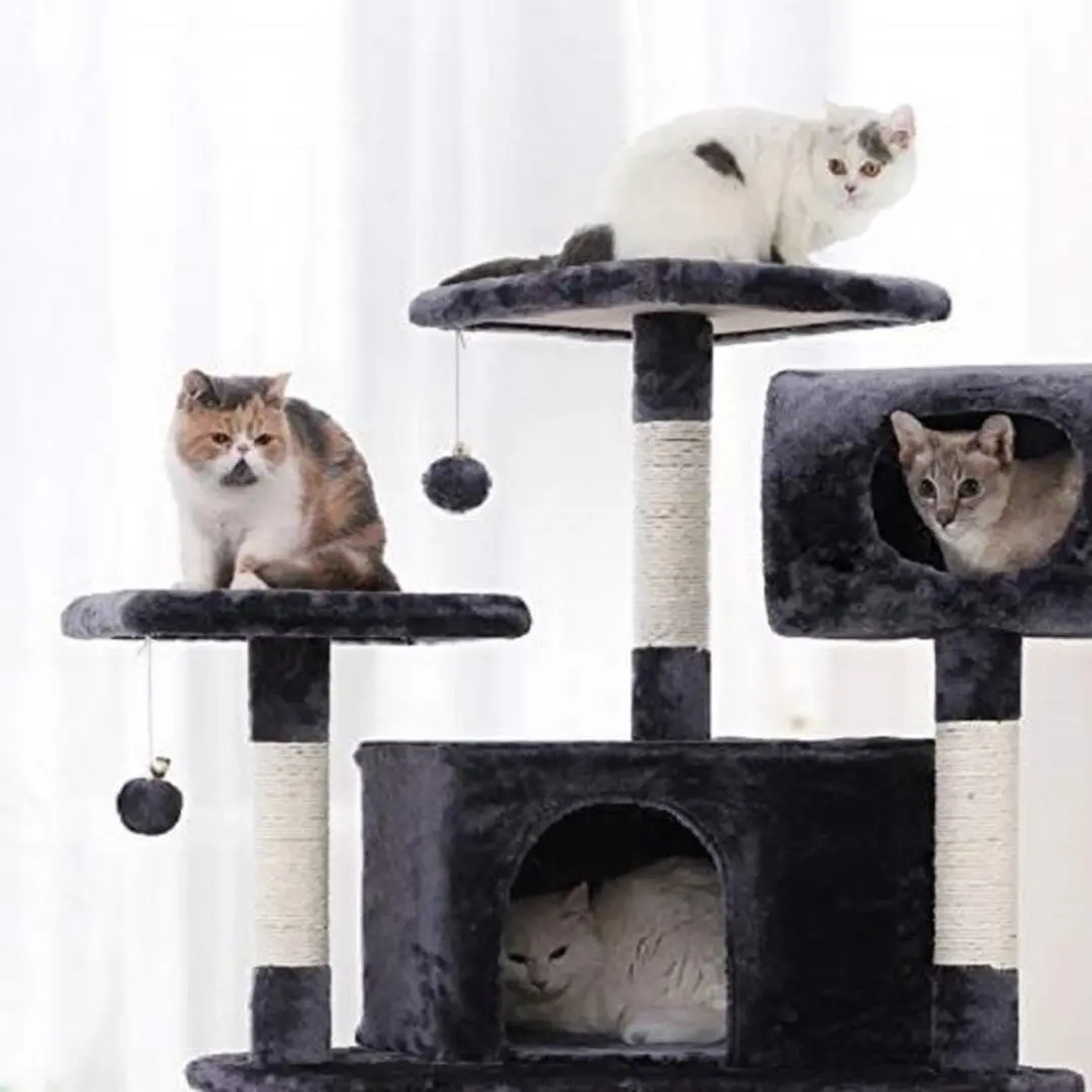 Songmics XXL Luxe Klimboom Kattenhuis 7 Niveaus - 9 Ligplekken - Grijs/Wit