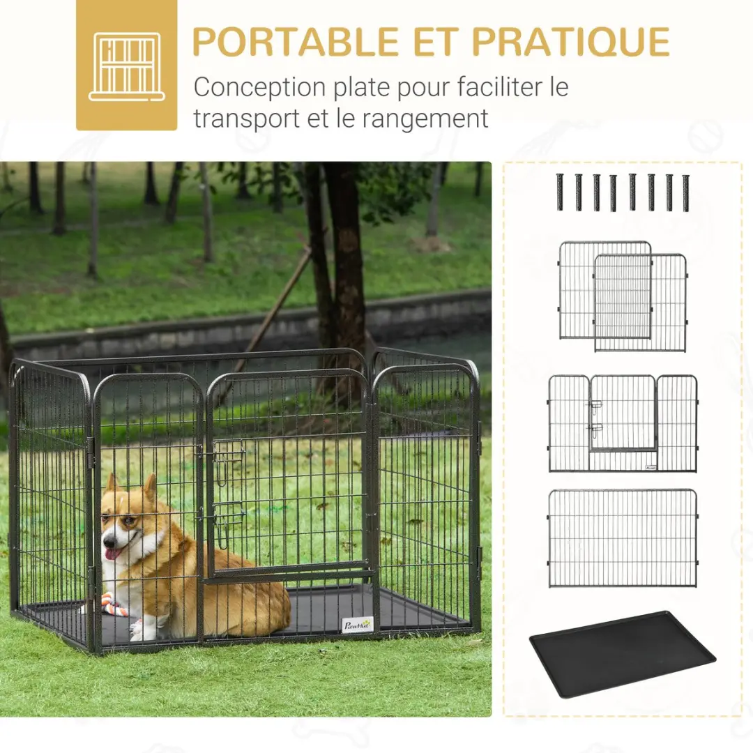 Pawhut Huisdierenspeelpen Staal 109x74x71cm - Zwart