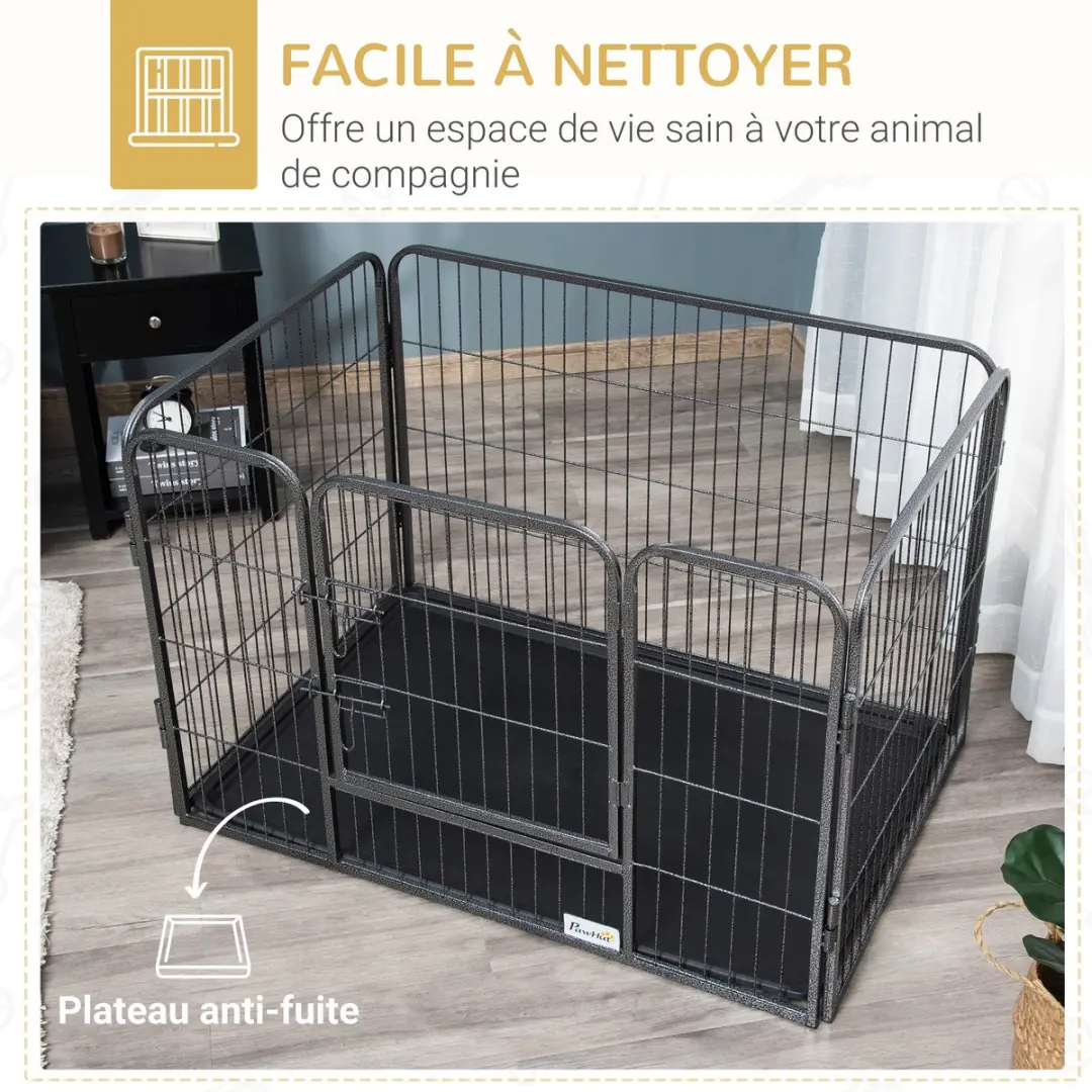 Pawhut Huisdierenspeelpen Staal 109x74x71cm - Zwart