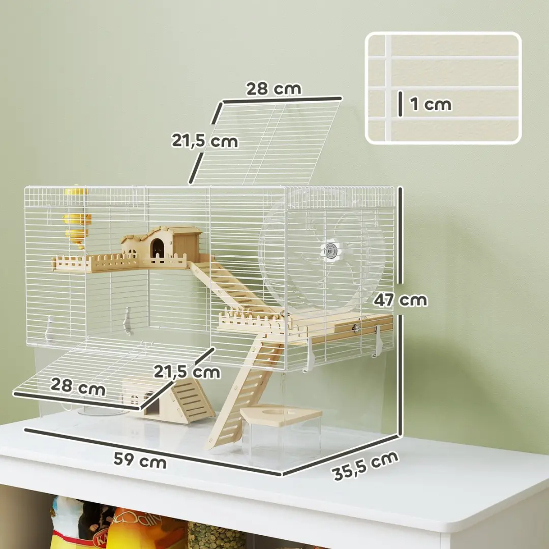 Pawhut Hamsterkooi 59x35,5x47cm - Wit