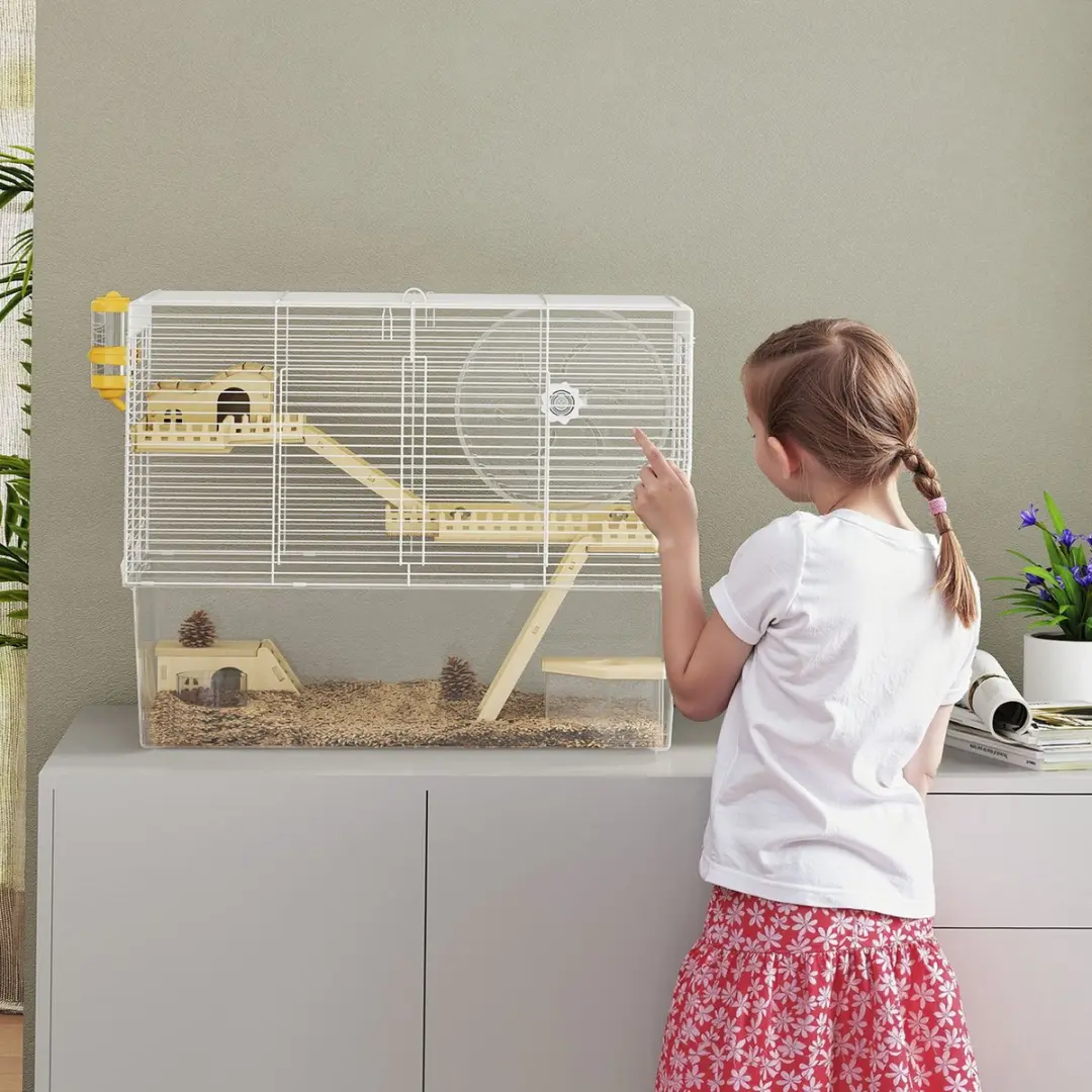 Pawhut Hamsterkooi 59x35,5x47cm - Wit