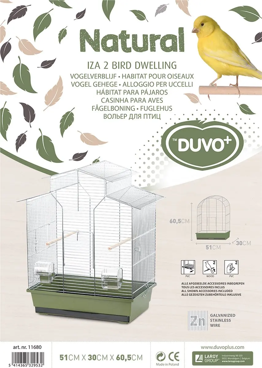Duvo+ Iza 2 Vogelkooi - Olijfgroen/Chroom