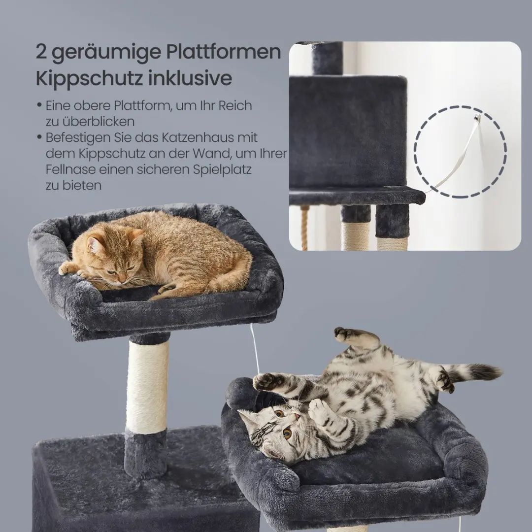 Songmics Krabpaal Kattenboom 143cm - 11 Krabpalen Rookgrijs