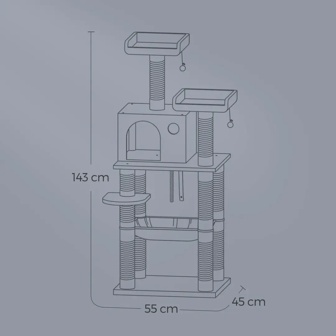 Songmics Krabpaal Kattenboom 143cm - 11 Krabpalen Rookgrijs