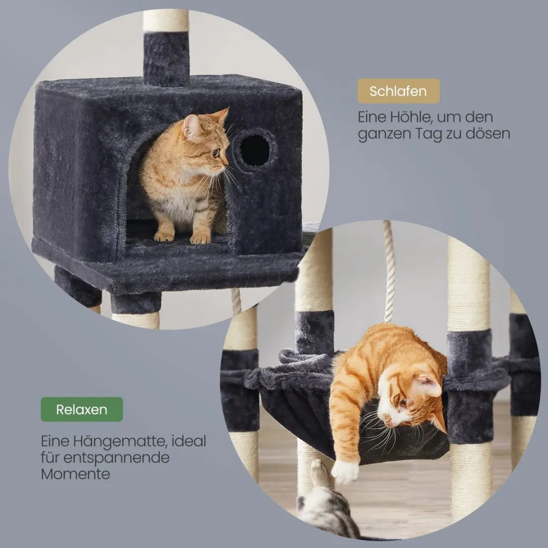 Songmics Krabpaal Kattenboom 143cm - 11 Krabpalen Rookgrijs