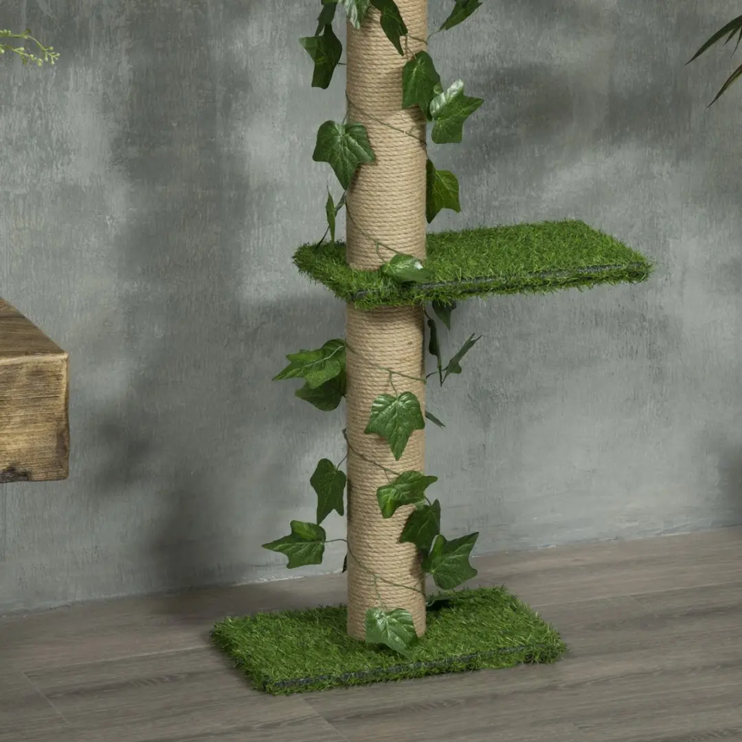 Pawhut Kattenkrabpaal 4 Niveaus - 37x21x202-242cm Groen/Geel