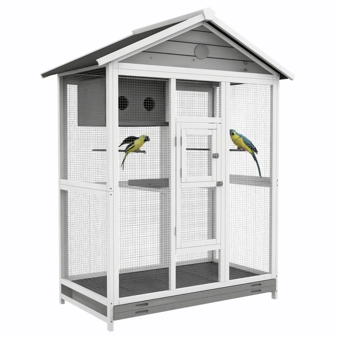 Pawhut Vogelkooi Vurenhout Staal 112x68x154cm