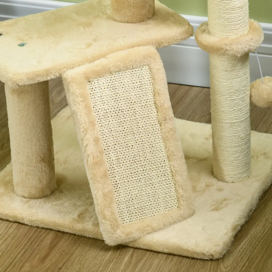 Pawhut Kattenboom 116cm Beige - 3 Niveaus 4 Ligplekken