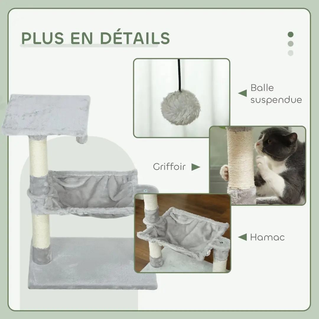 Pawhut Kattenboom Lichtgrijs 50x36x70cm