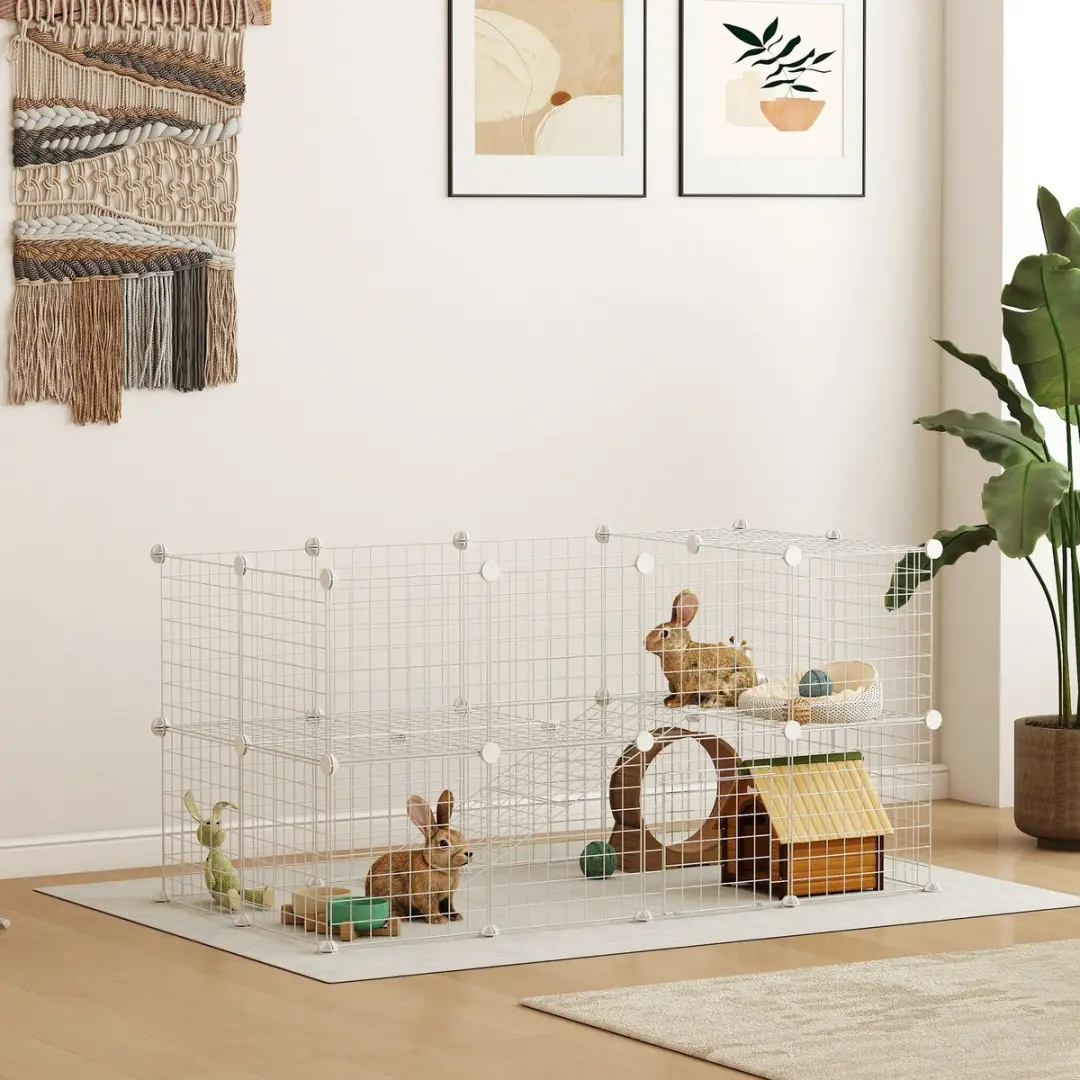 Pawhut Kooi voor Kleine Dieren 146x73x73cm - Wit