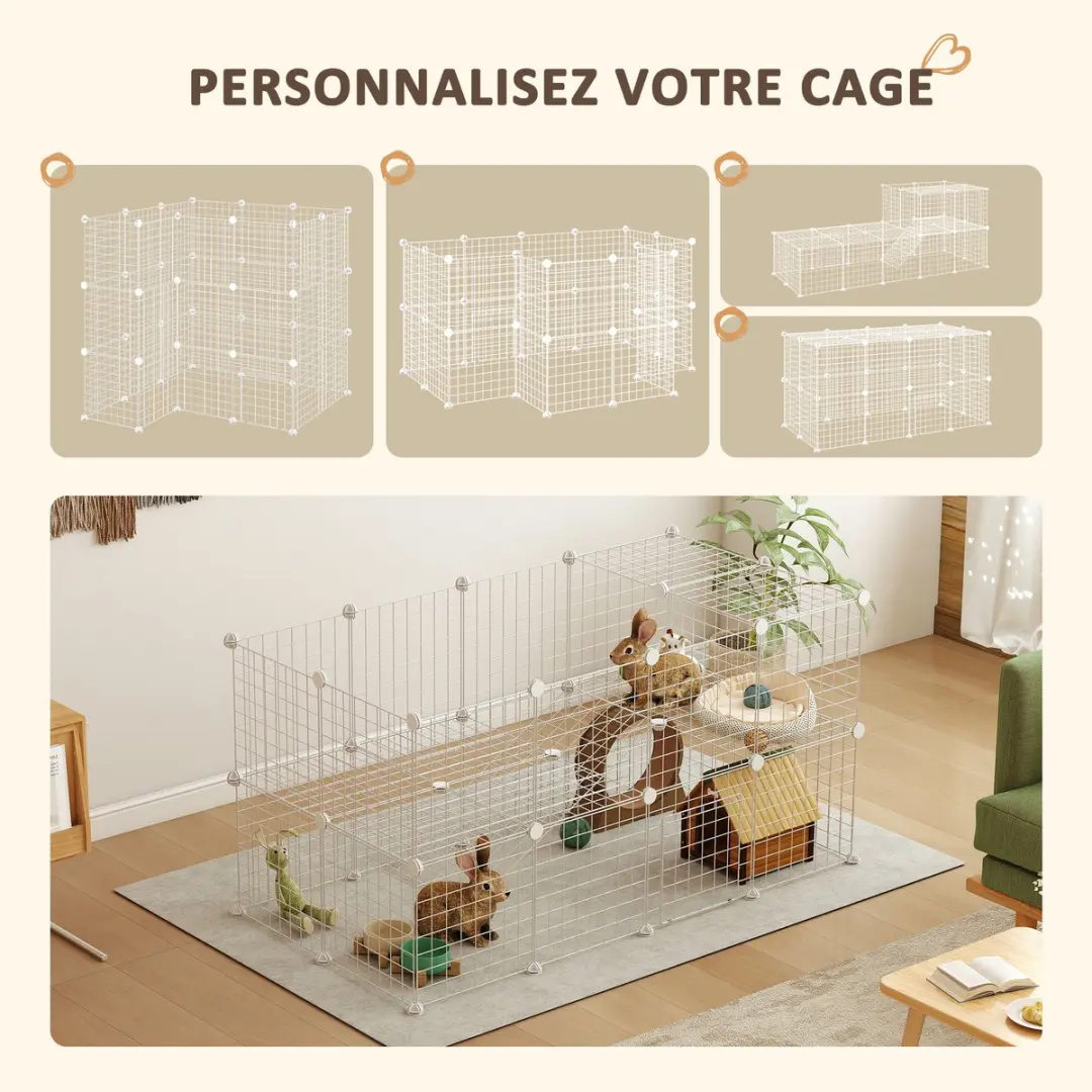 Pawhut Kooi voor Kleine Dieren 146x73x73cm - Wit