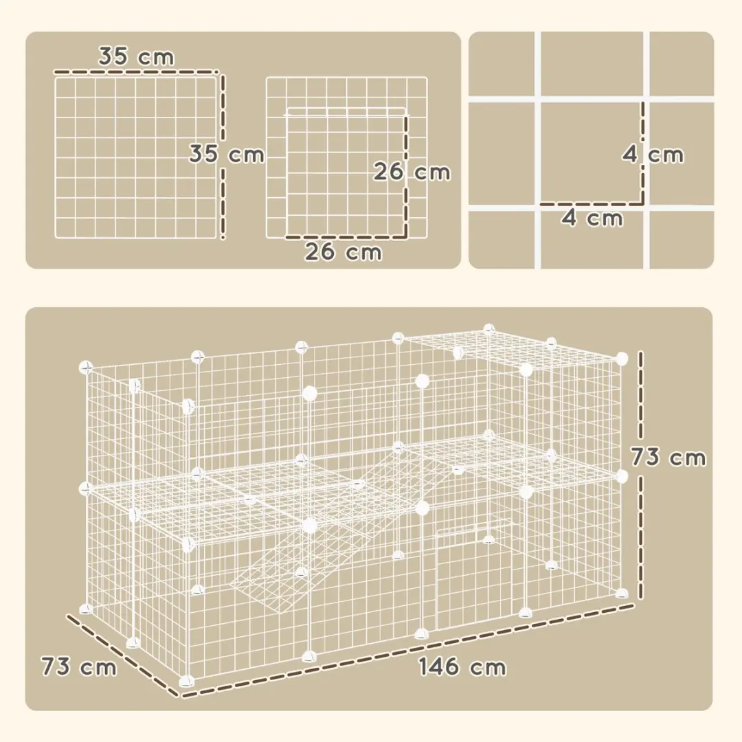 Pawhut Kooi voor Kleine Dieren 146x73x73cm - Wit