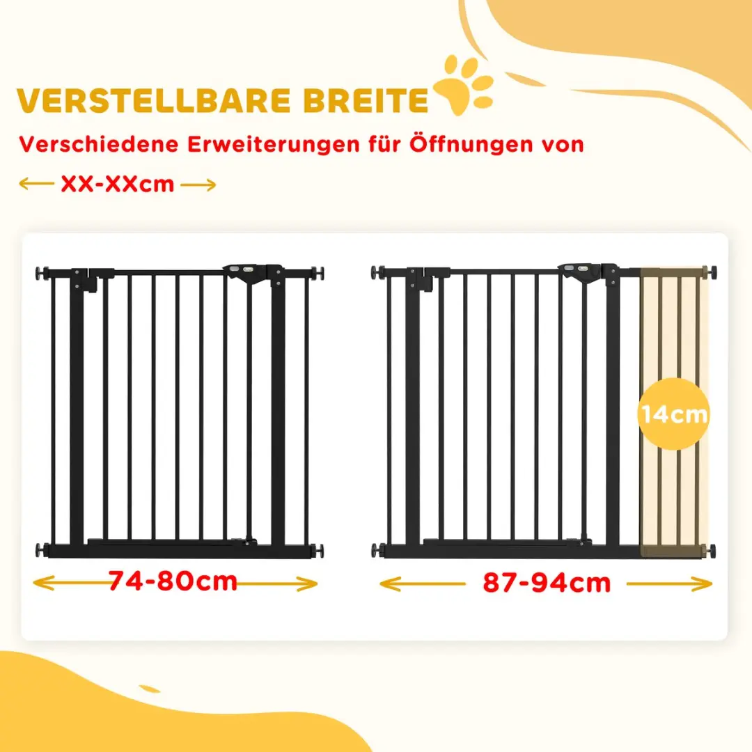 Pawhut Hondepoort 74-94cm - Treppenschutzgitter - Zwart