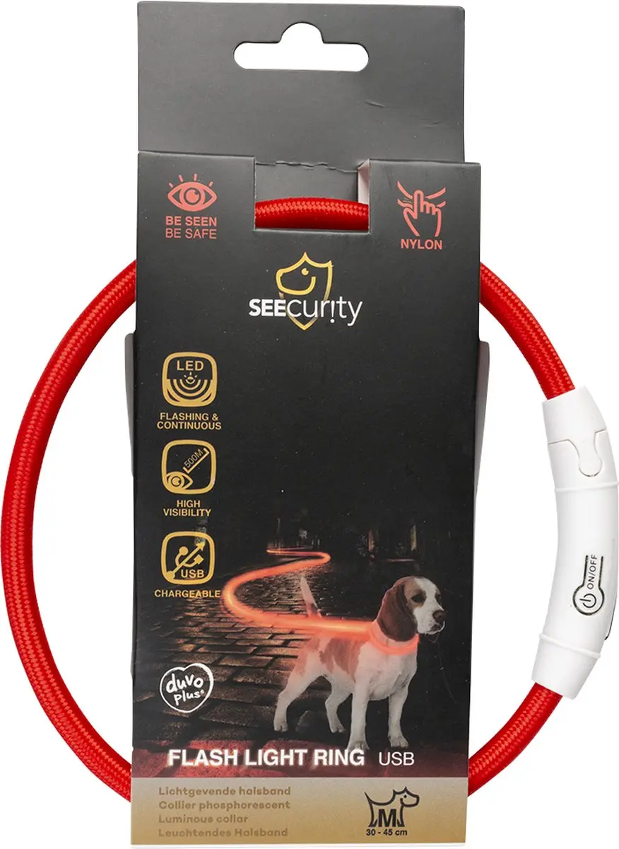 Duvo Dierenkleding Flash Light Ring USB Nylon Hond - 45x1x1,5cm Rood