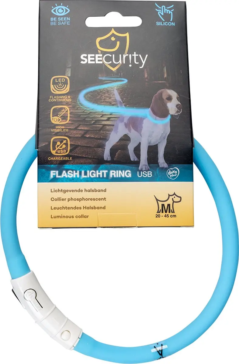 Duvo Dierenkleding Flash Light Ring USB Siliconen Hond - Blauw L