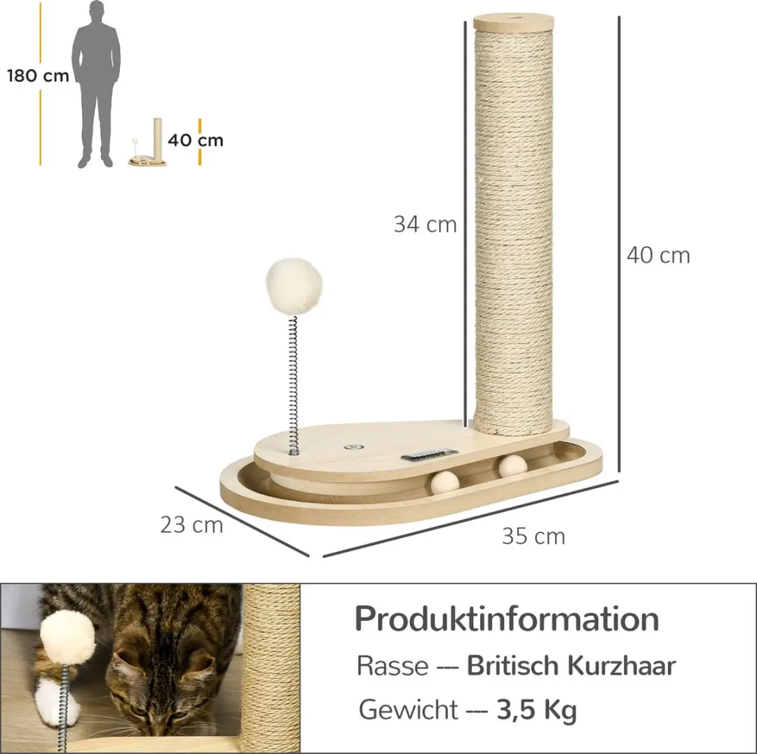 Pawhut Kratzbaum Eiche - 35x23x40cm - 2 Niveaus - Jute
